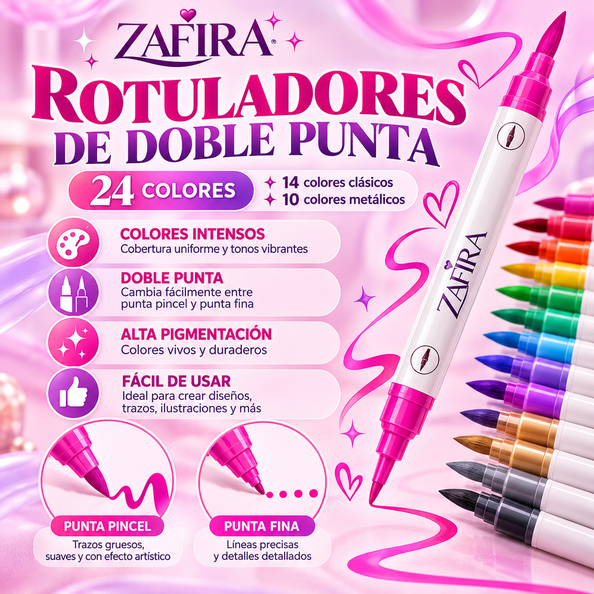 Zafira - Juego de 24 Rotuladores Para Uñas