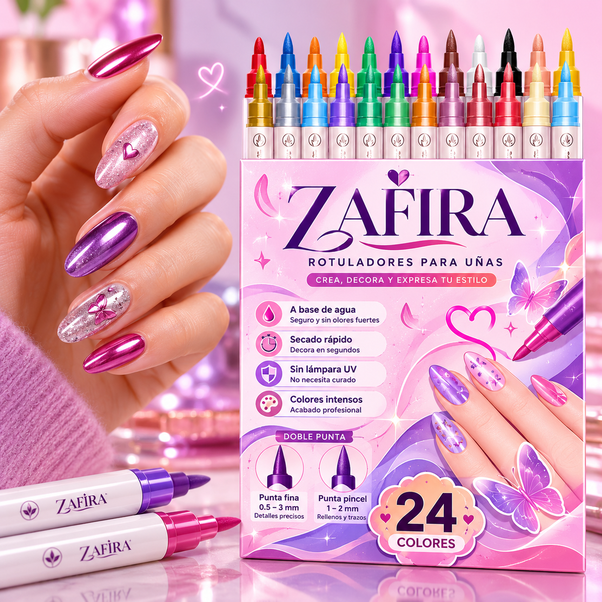 Zafira - Juego de 24 Rotuladores Para Uñas