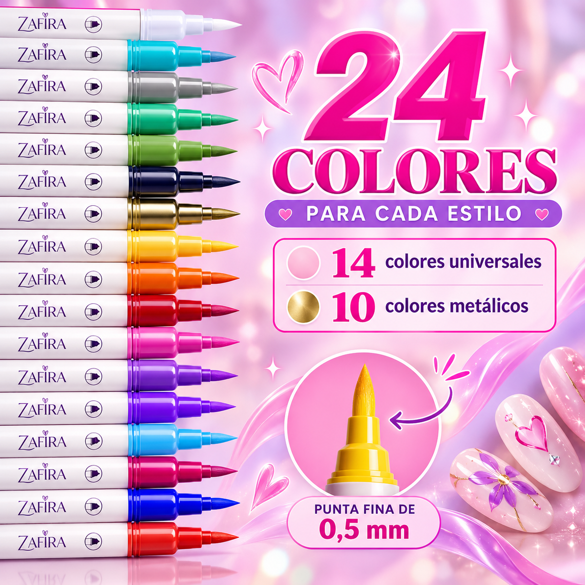 Zafira - Juego de 24 Rotuladores Para Uñas